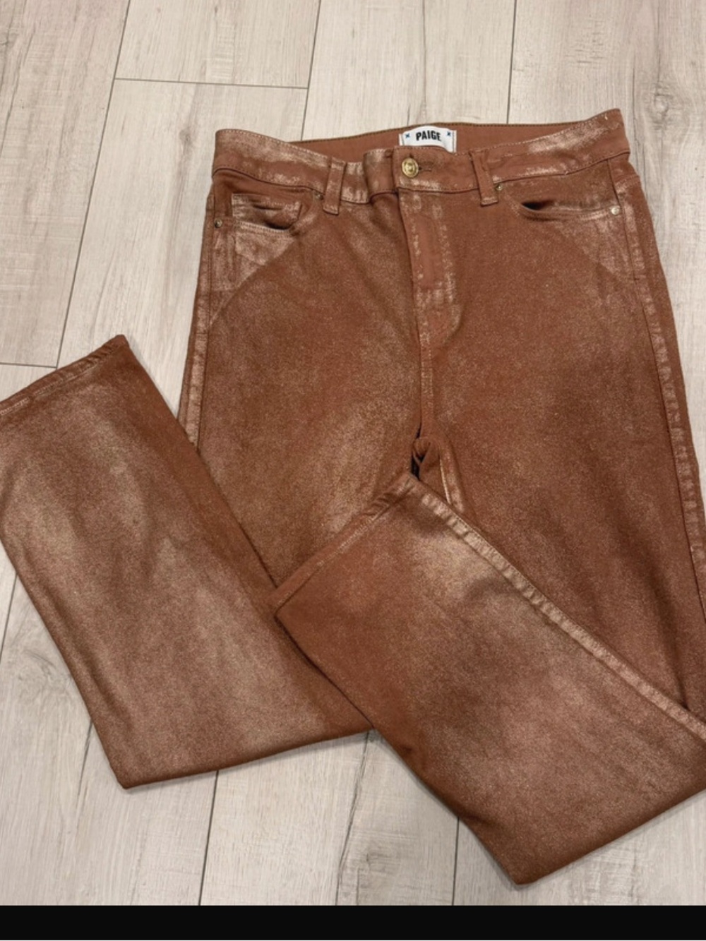 PAIGE Metallic Copper-Tone Skinny Jeans